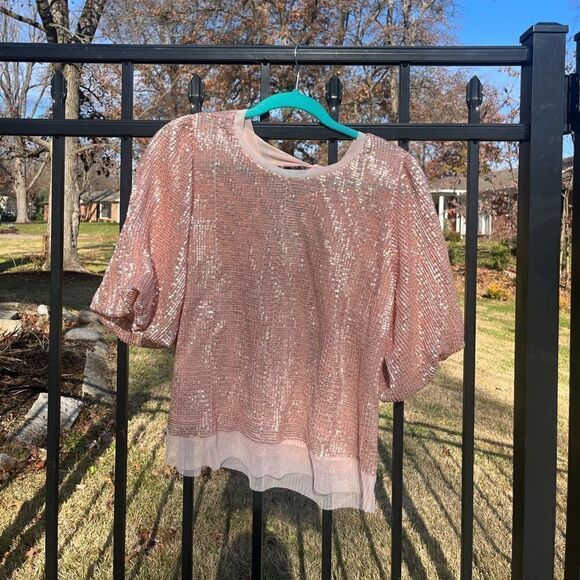 Anthropologie Sarah Hann Sequined Puff Sleeve Top NWT - Picture 13 of 16